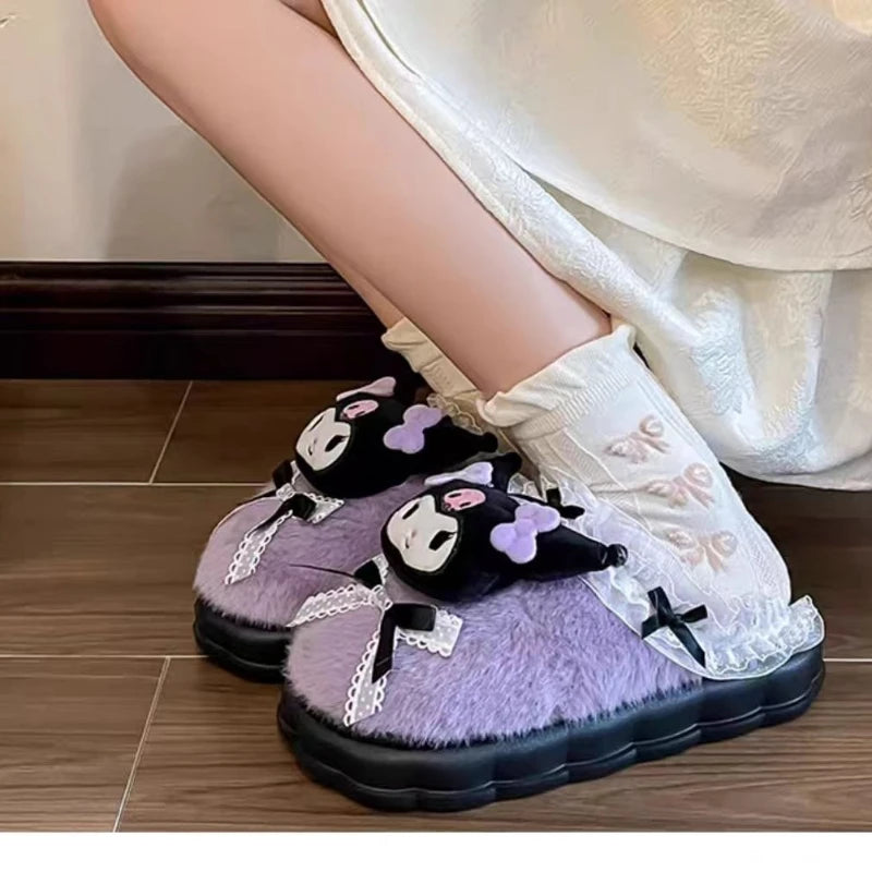 Sanrio Hello Kitty Kuromi Cinnamoroll Cotton Slippers Cartoon Cute Winter Indoor Home Slippers Thick Sole Keep Warm Cotton Shoes