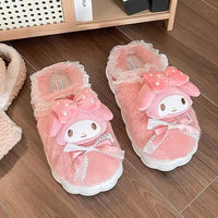 Sanrio Hello Kitty Kuromi Cinnamoroll Cotton Slippers Cartoon Cute Winter Indoor Home Slippers Thick Sole Keep Warm Cotton Shoes