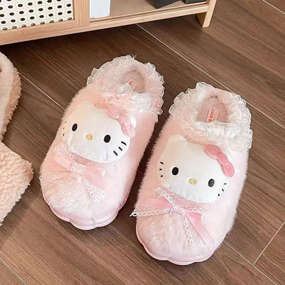 Sanrio Hello Kitty Kuromi Cinnamoroll Cotton Slippers Cartoon Cute Winter Indoor Home Slippers Thick Sole Keep Warm Cotton Shoes