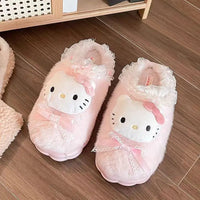Sanrio Hello Kitty Kuromi Cinnamoroll Cotton Slippers Cartoon Cute Winter Indoor Home Slippers Thick Sole Keep Warm Cotton Shoes