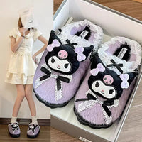Sanrio Hello Kitty Kuromi Cinnamoroll Cotton Slippers Cartoon Cute Winter Indoor Home Slippers Thick Sole Keep Warm Cotton Shoes